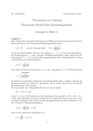 Lösungen - Institut für Theoretische Physik