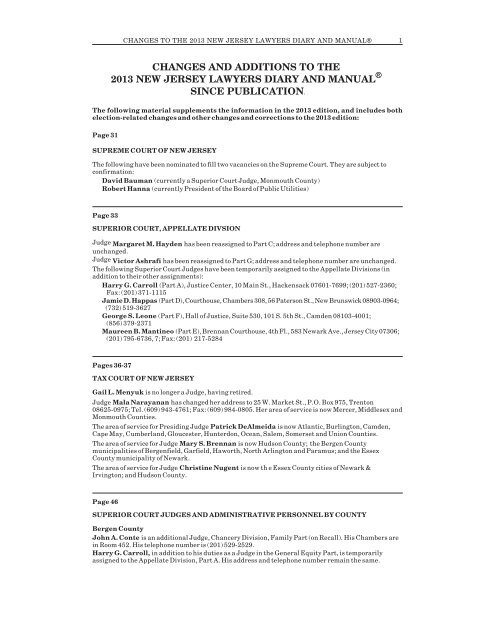 changes and additions to the 2013 new jersey lawyers diary