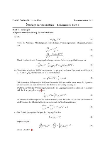 Übungen zur Kosmologie – Lösungen zu Blatt 1