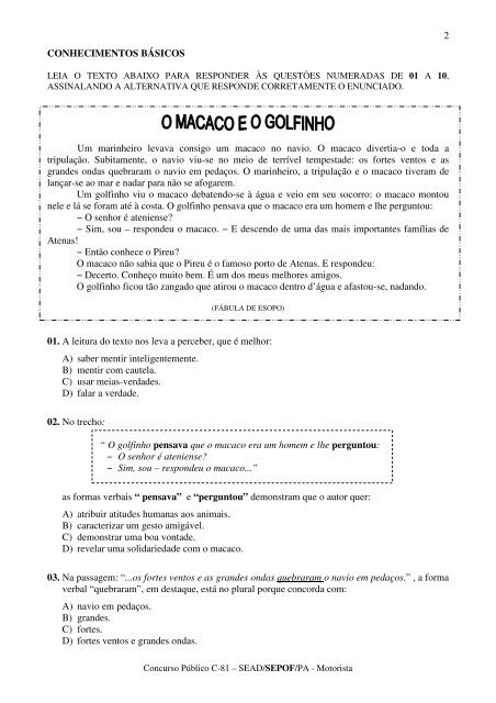 2 CONHECIMENTOS BÁSICOS Um marinheiro levava consigo um ...