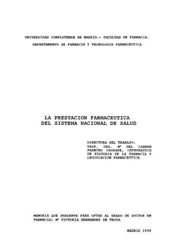 la prestacion farmaceutica del sistema nacional de salud