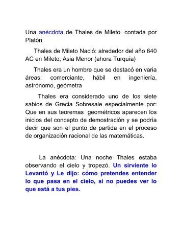 Una anécdota de Thales de Mileto contada por Platón Thales de ...