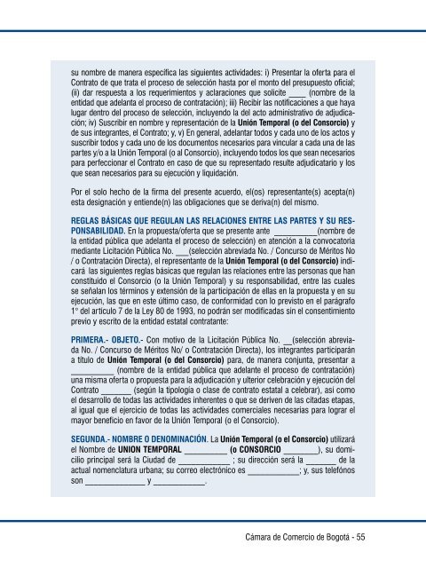 Modelo de Cláusulas para Contratos de Unión Temporal o Consorcio