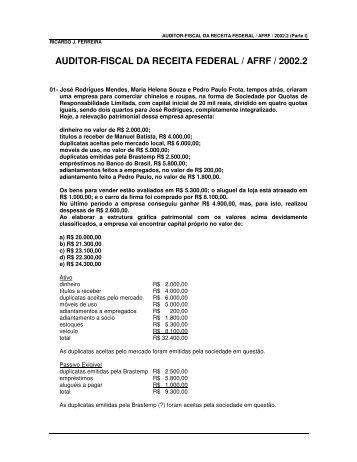 Prova Comentada de AFRF 2002 - Contabilidade - Editora Ferreira