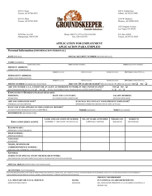 APLICACION PARA EMPLEO - The Groundskeeper