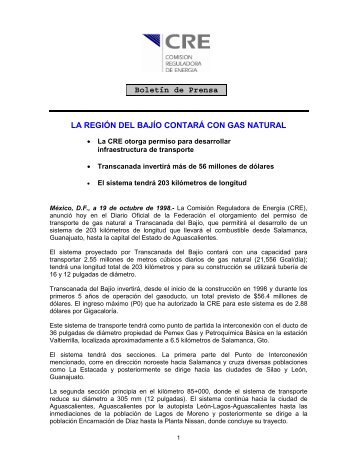 LA REGIÓN DEL BAJÍO CONTARÁ CON GAS NATURAL Boletín de ...