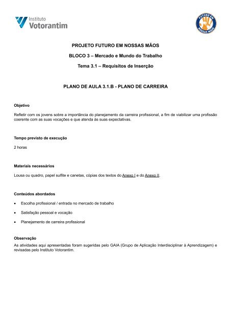 3.1B - Plano de Carreira - Instituto Votorantim