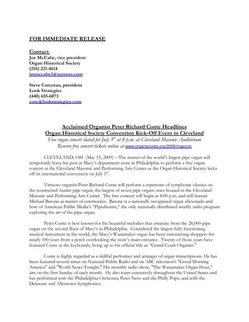 Press Release - Organ Historical Society