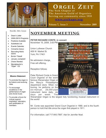 November 2009 - York American Guild of Organists