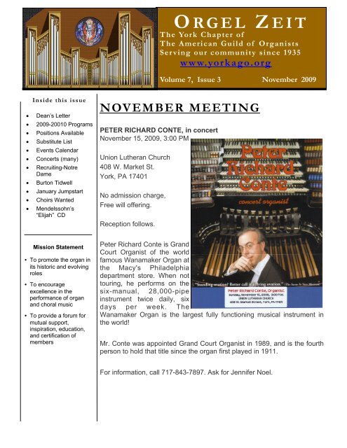 November 2009 - York American Guild of Organists