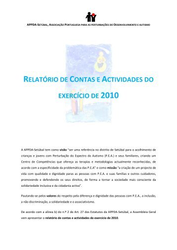 RELATÓRIO DE CONTAS E ACTIVIDADES DO ... - Appda - Setúbal