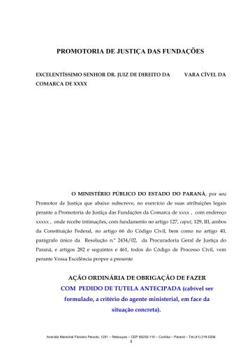 Modelo de Ação Prestação de Contas - Ministério Público do Estado ...