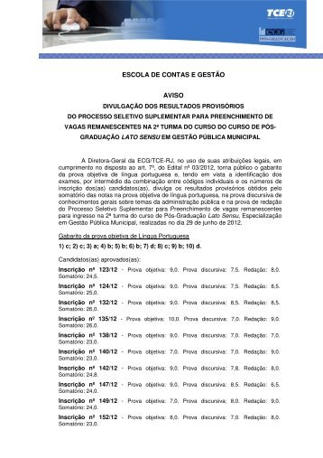 ESCOLA DE CONTAS E GESTÃO AVISO - ECG / TCE-RJ