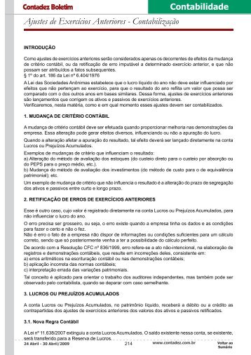 Ajustes de Exercícios Anteriores - Contabilização - Contadez