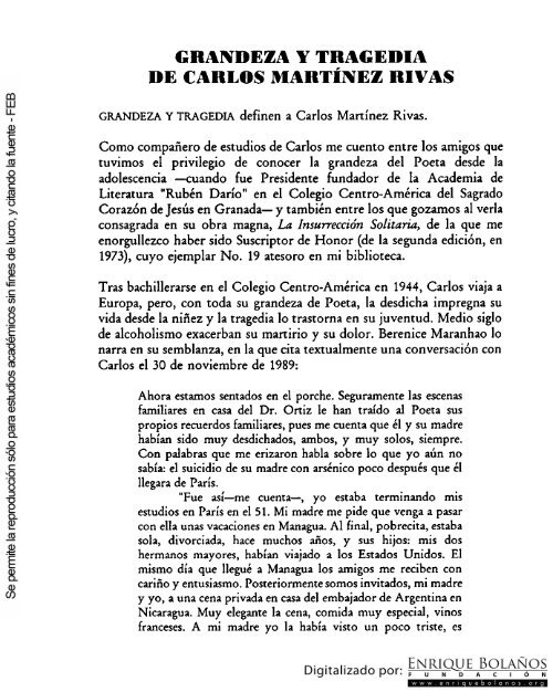 Grandeza y tragedia de Carlos Martínez Rivas - Biblioteca Enrique ...