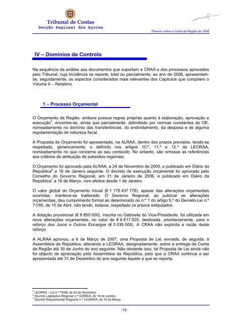PARECER N.º 1/2008 CONTA DA REGIÃO AUTÓNOMA DOS ...