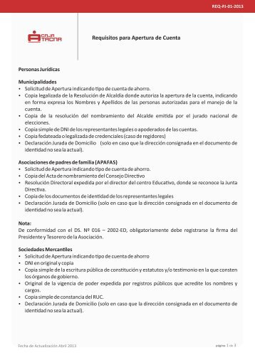 requisitos específicos - Caja Municipal de Ahorro y Crédito Tacna