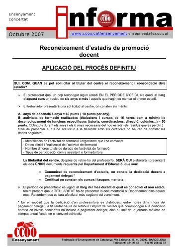 Reconeixement d'estadis de promoció docent (+) - Aplicació del