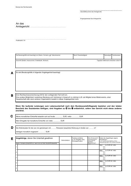 Antrag auf Beratungshilfe (PDF, 74 KB) - Amtsgericht Stuttgart