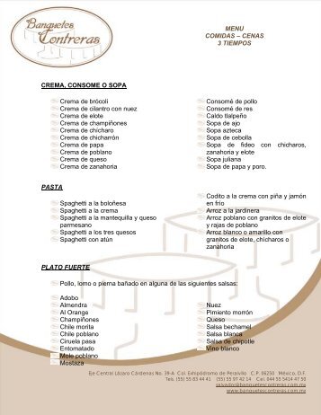 MENU COMIDAS – CENAS 3 TIEMPOS CREMA, CONSOME O ...