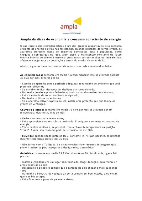 Ampla dá dicas de economia e consumo consciente de energia