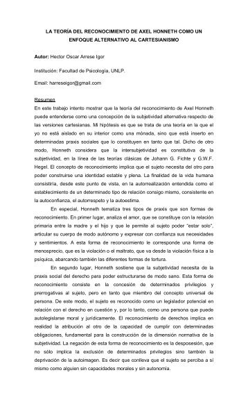 LA TEORÍA DEL RECONOCIMIENTO DE AXEL HONNETH COMO ...