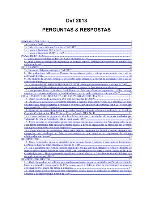 PERGUNTAS E RESPOSTAS Dirf 2013 - Receita Federal do Brasil