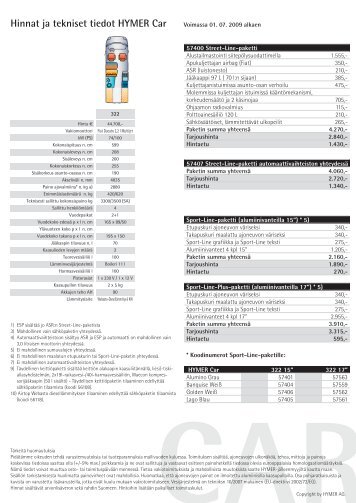 Hinnat ja tekniset tiedot HYMER Car Hinnat ja tekniset ... - Hymer AG