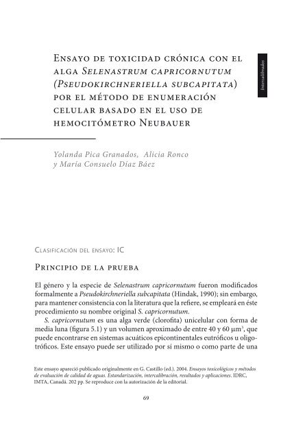 Ensayo de toxicidad crónica con el alga Selenastrum capricornutum ...