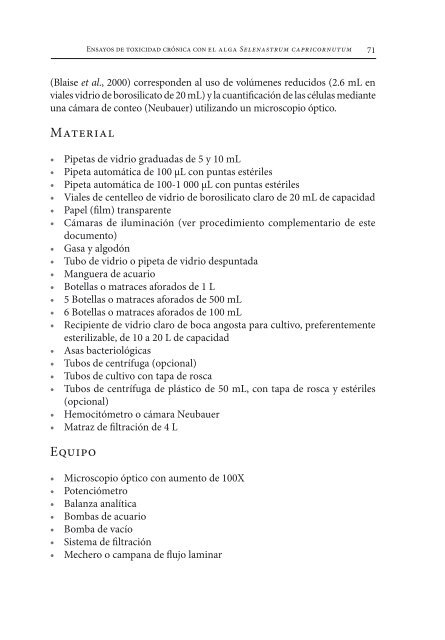 Ensayo de toxicidad crónica con el alga Selenastrum capricornutum ...