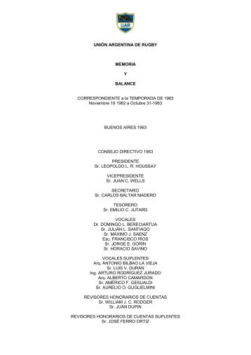 Memoria 1963 - Unión Argentina de Rugby