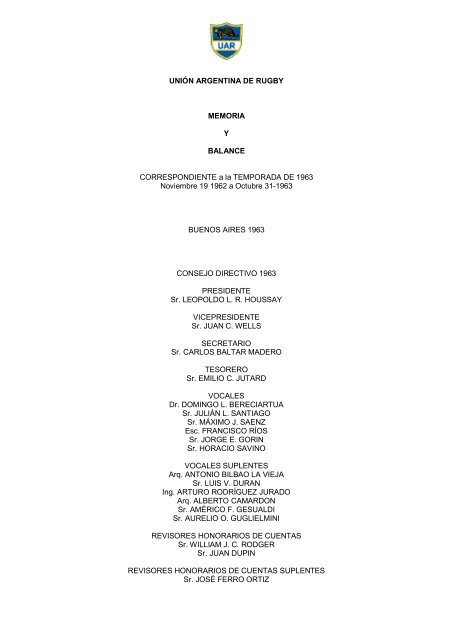 Memoria 1963 - Unión Argentina de Rugby