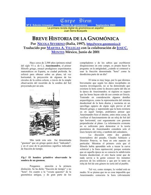 BREVE HISTORIA DE LA GNOMONICA - Relojes de sol