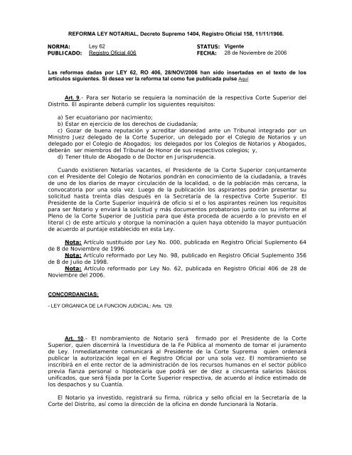 reforma ley notarial del ecuador de 2006 - Academia Notarial ...