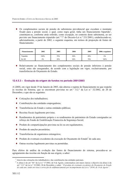 Parecer sobre a Conta da Segurança Social de 2003 - Tribunal de ...