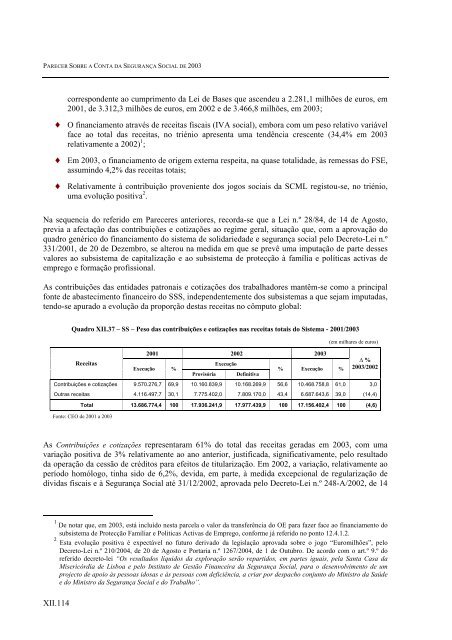 Parecer sobre a Conta da Segurança Social de 2003 - Tribunal de ...