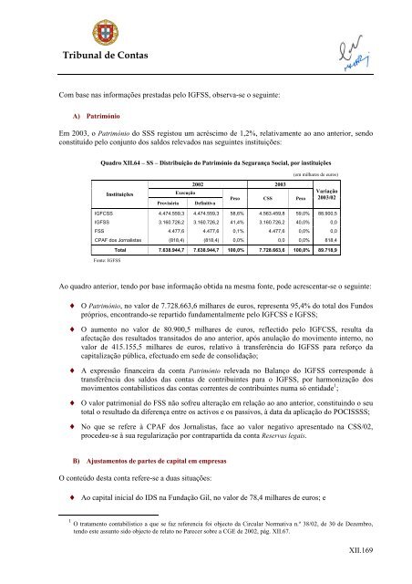 Parecer sobre a Conta da Segurança Social de 2003 - Tribunal de ...