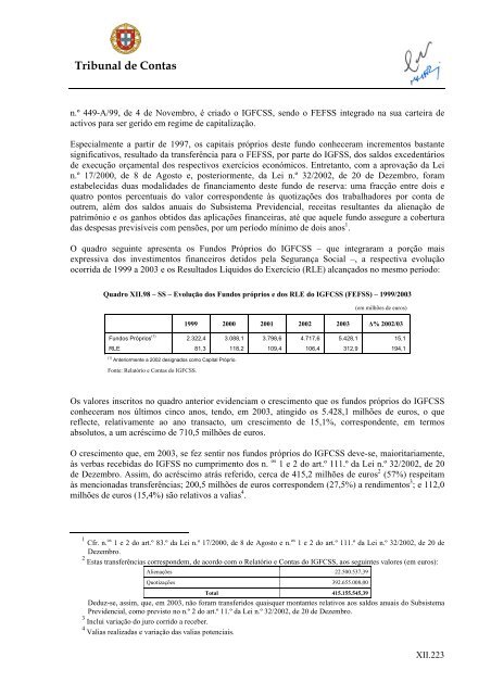 Parecer sobre a Conta da Segurança Social de 2003 - Tribunal de ...