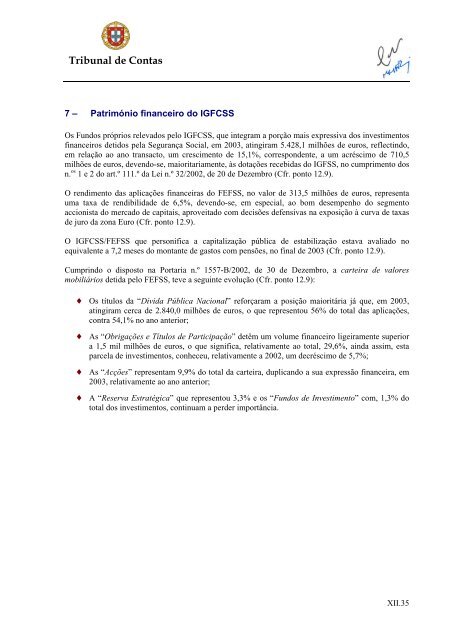 Parecer sobre a Conta da Segurança Social de 2003 - Tribunal de ...