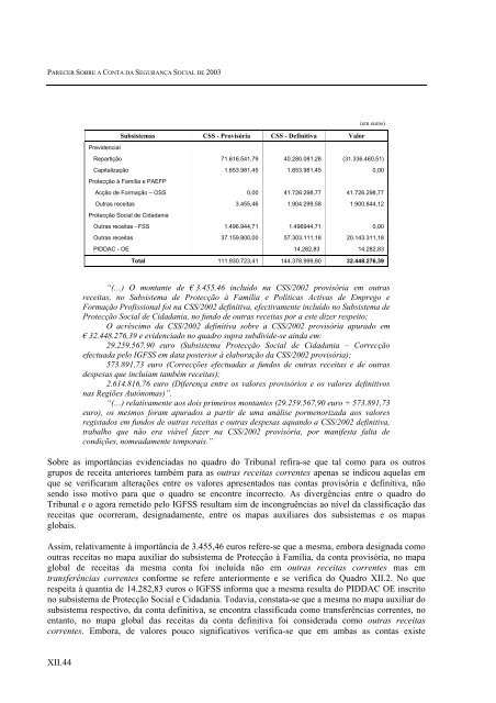 Parecer sobre a Conta da Segurança Social de 2003 - Tribunal de ...