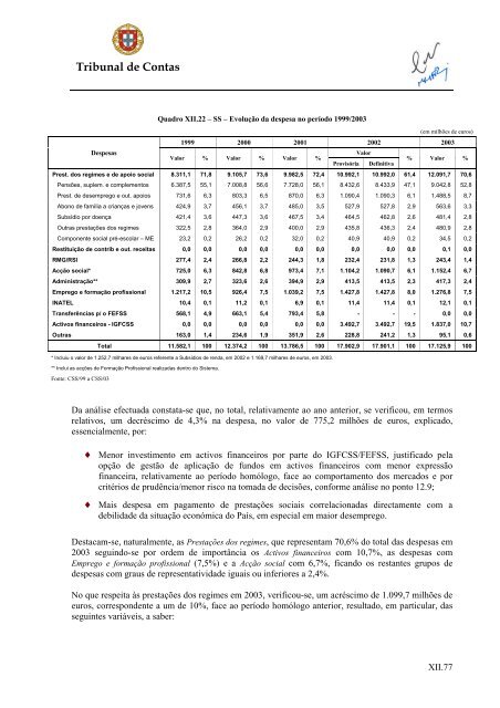 Parecer sobre a Conta da Segurança Social de 2003 - Tribunal de ...