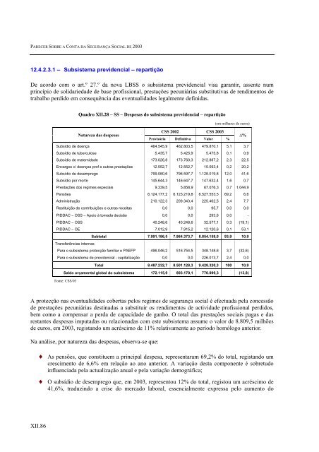 Parecer sobre a Conta da Segurança Social de 2003 - Tribunal de ...