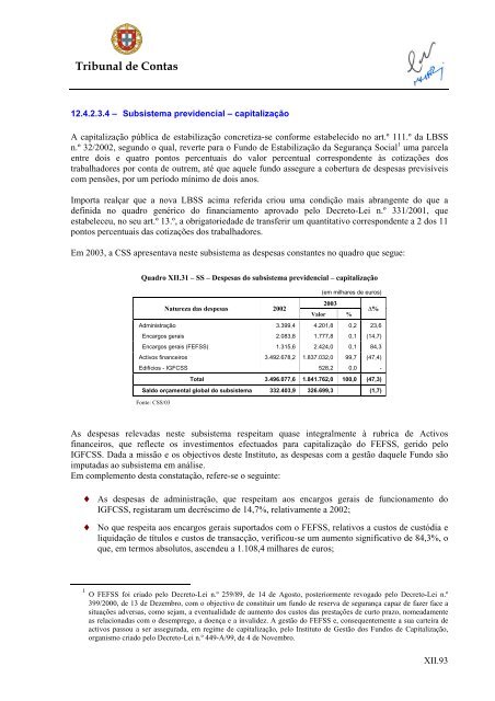 Parecer sobre a Conta da Segurança Social de 2003 - Tribunal de ...