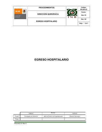 egreso hospitalario - Inicio - Instituto Nacional de Rehabilitación