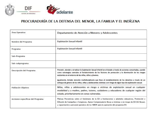 Catalago de programas PAMA - DIF Estatal Veracruz