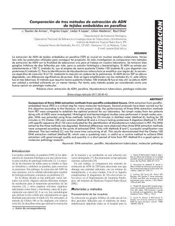 Comparación de tres métodos de extracción de ADN de tejidos ...