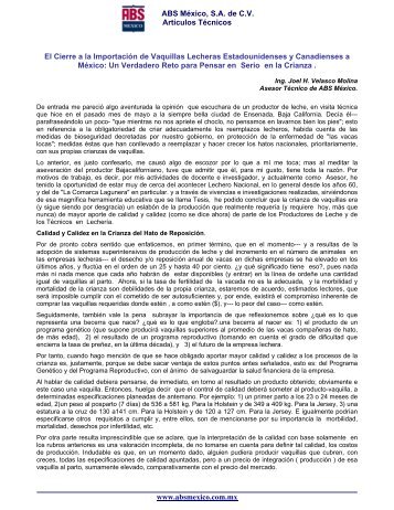 El cierre a la importación de vaquillas lecheras ... - ABS México