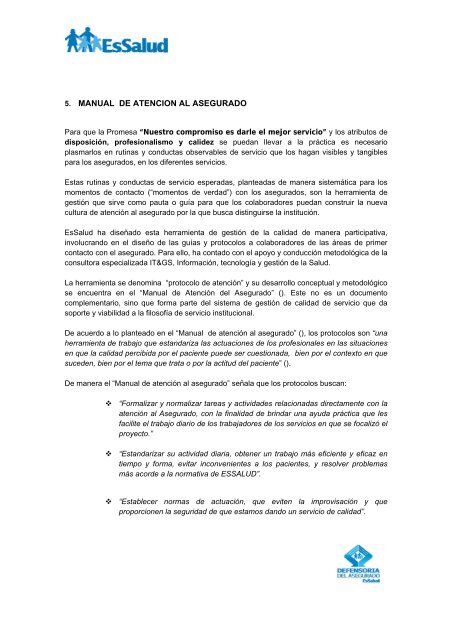 PROGRAMA DE CALIDAD DE SERVICIO EsSalud Política y ...