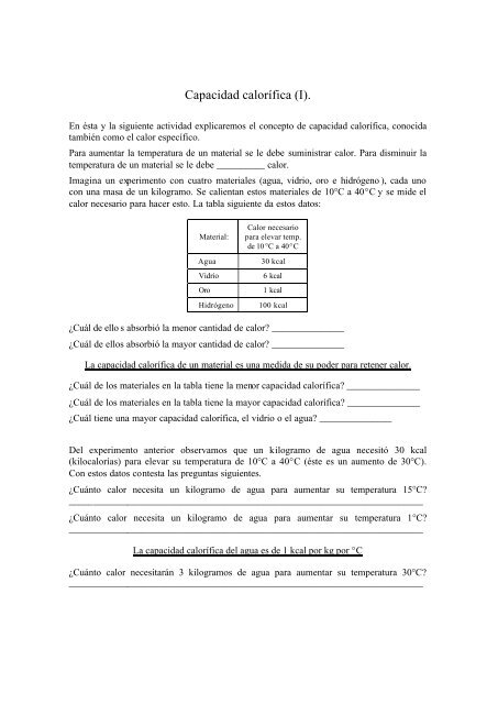 Capacidad calorífica (I). - Reforma de la Educación Secundaria