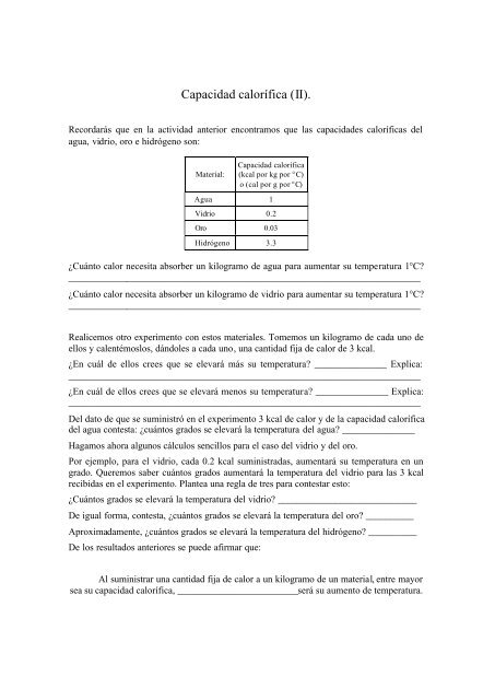 Capacidad calorífica (I). - Reforma de la Educación Secundaria